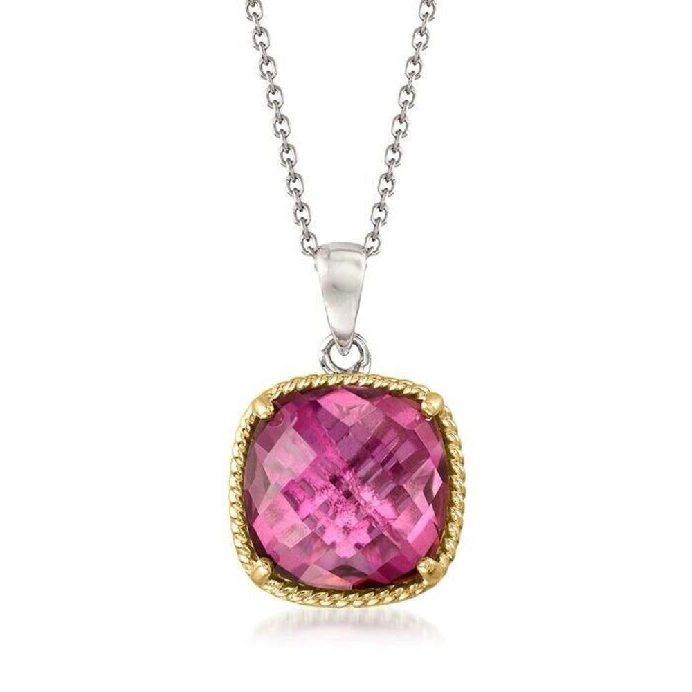 Sterling Silver Mystic Quartz(6 cts.) Necklace 14K Gold Detail Women's Luxury